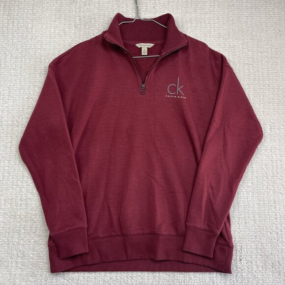 Calvin Klein 1/4 Zip Sweater Mens S Cotton Maroon Knit Mock Neck Pullover Read - Picture 1 of 16